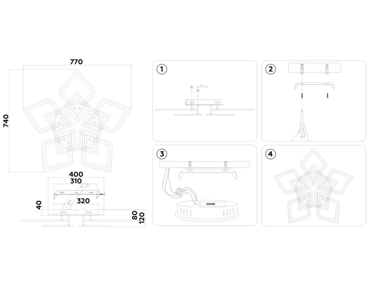 FA8915/5+5 BK/CH черный/хром 193W 3000K-6400K 770*740*120 (ПДУ РАДИО 2.4G) — изображение 2