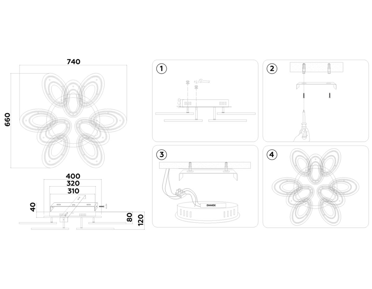 FA8933/6+3 WH/CH белый/хром 255W 3000K-6400K 740*660*120 (ПДУ РАДИО 2.4G) — изображение 3