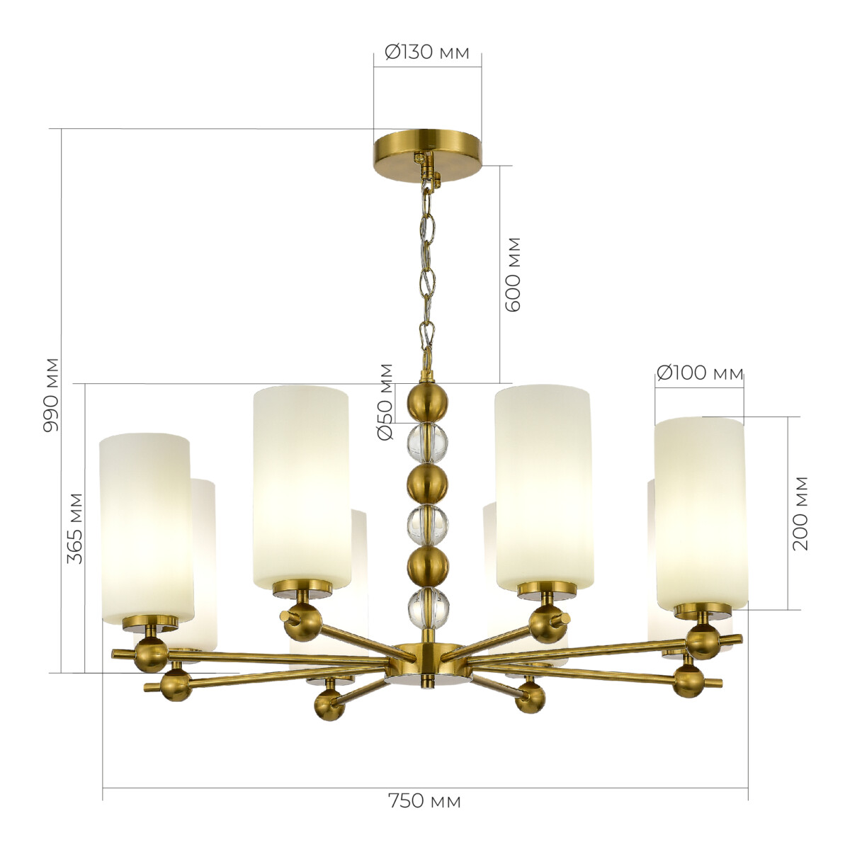 в наличии SL2003.303.08 Люстра подвесная ST-Luce латунь/белый E27 8*40W АВРОРА - купить в интернет-магазине Светильники Торг