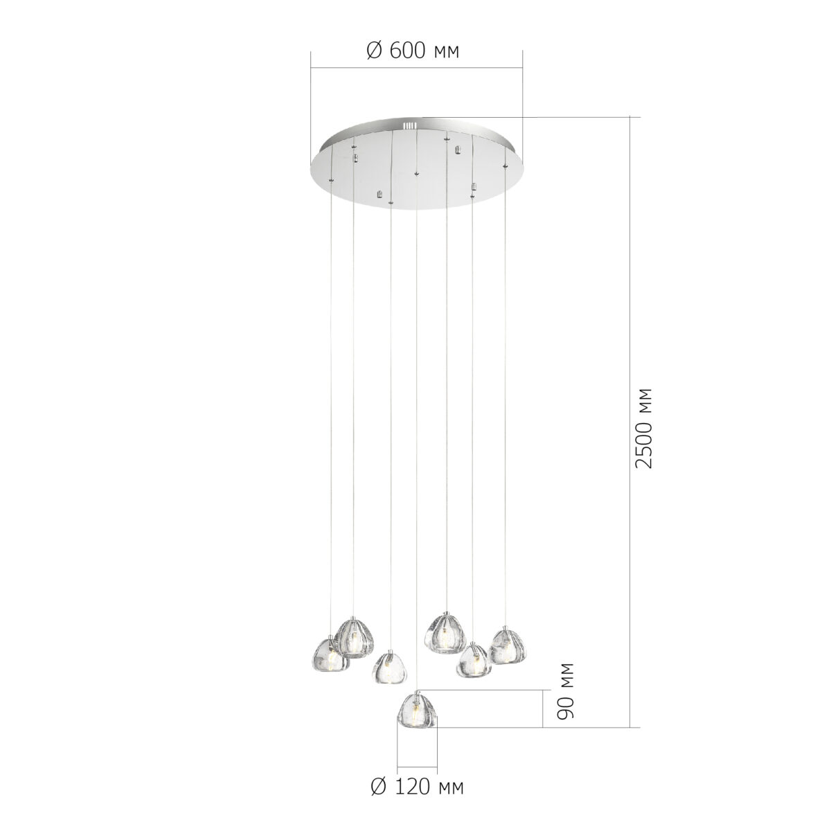 SL6017.101.07 Светильник подвесной ST-Luce Хром/Прозрачный с пузырьками воздуха LED 7*3W 3000K АКВА — изображение 6