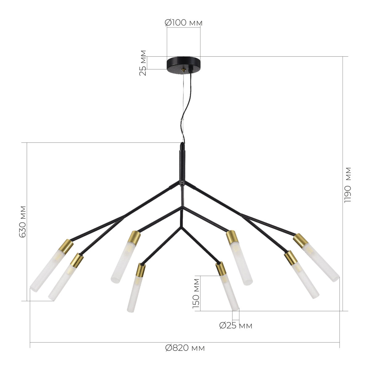 SLE1129-403-08 Светильник подвесной Черный, латунь/Белый G9 8*5W КАЙТО — изображение 4