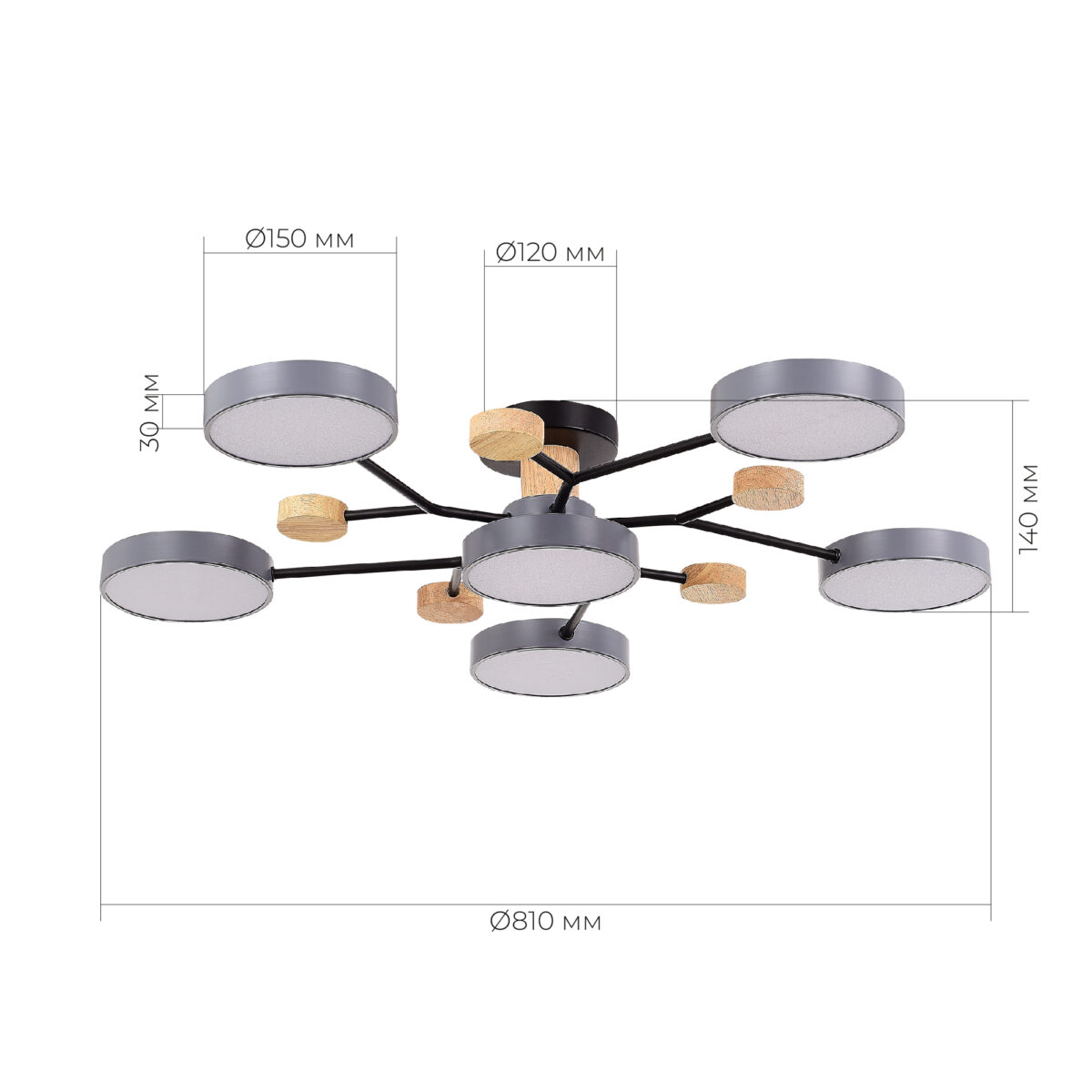 SLE6006-702-06 Светильник потолочный Серый/Серый LED 6*12W 3000K/4500K/6000K ФАЭМА — изображение 6