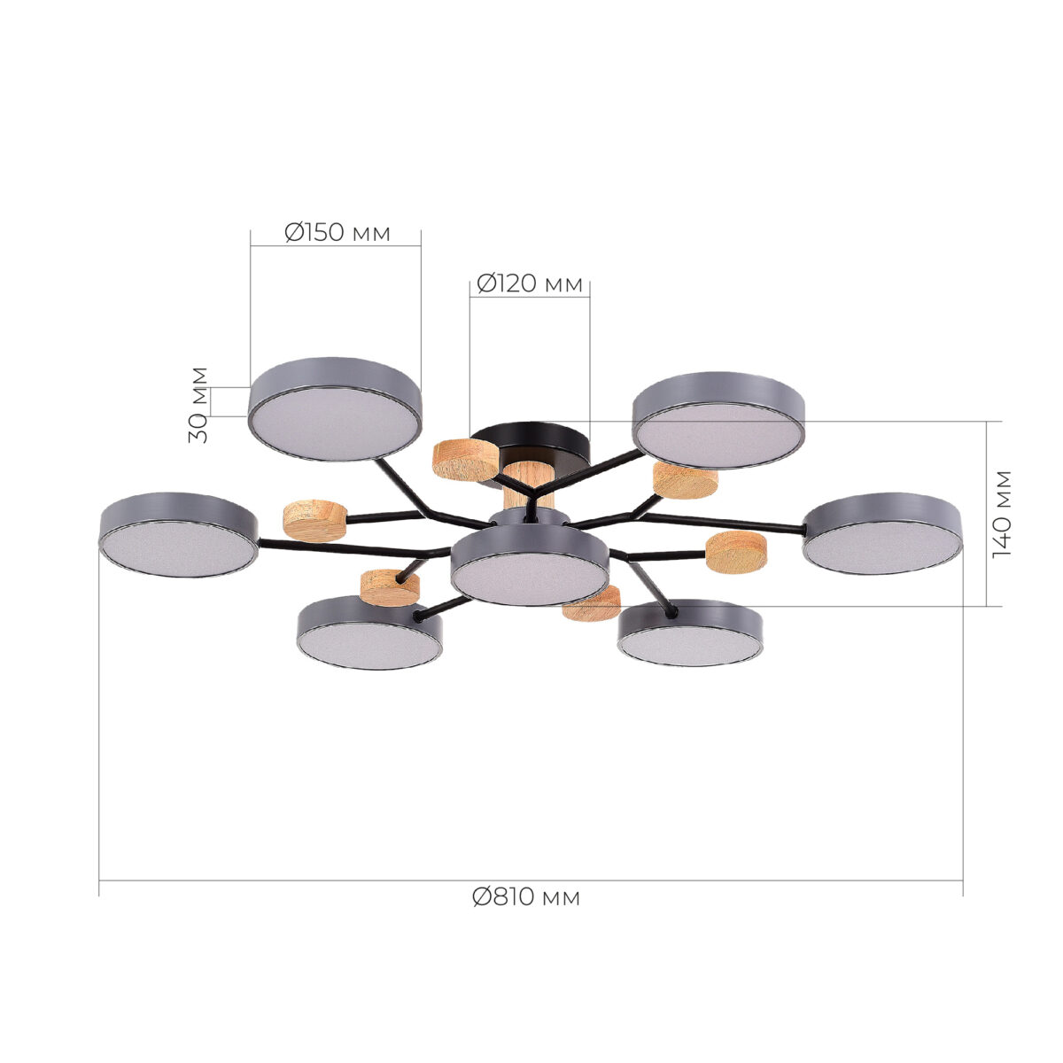 SLE6006-702-07 Светильник потолочный Серый/Серый LED 7*12W 3000K/4500K/6000K ФАЭМА — изображение 6