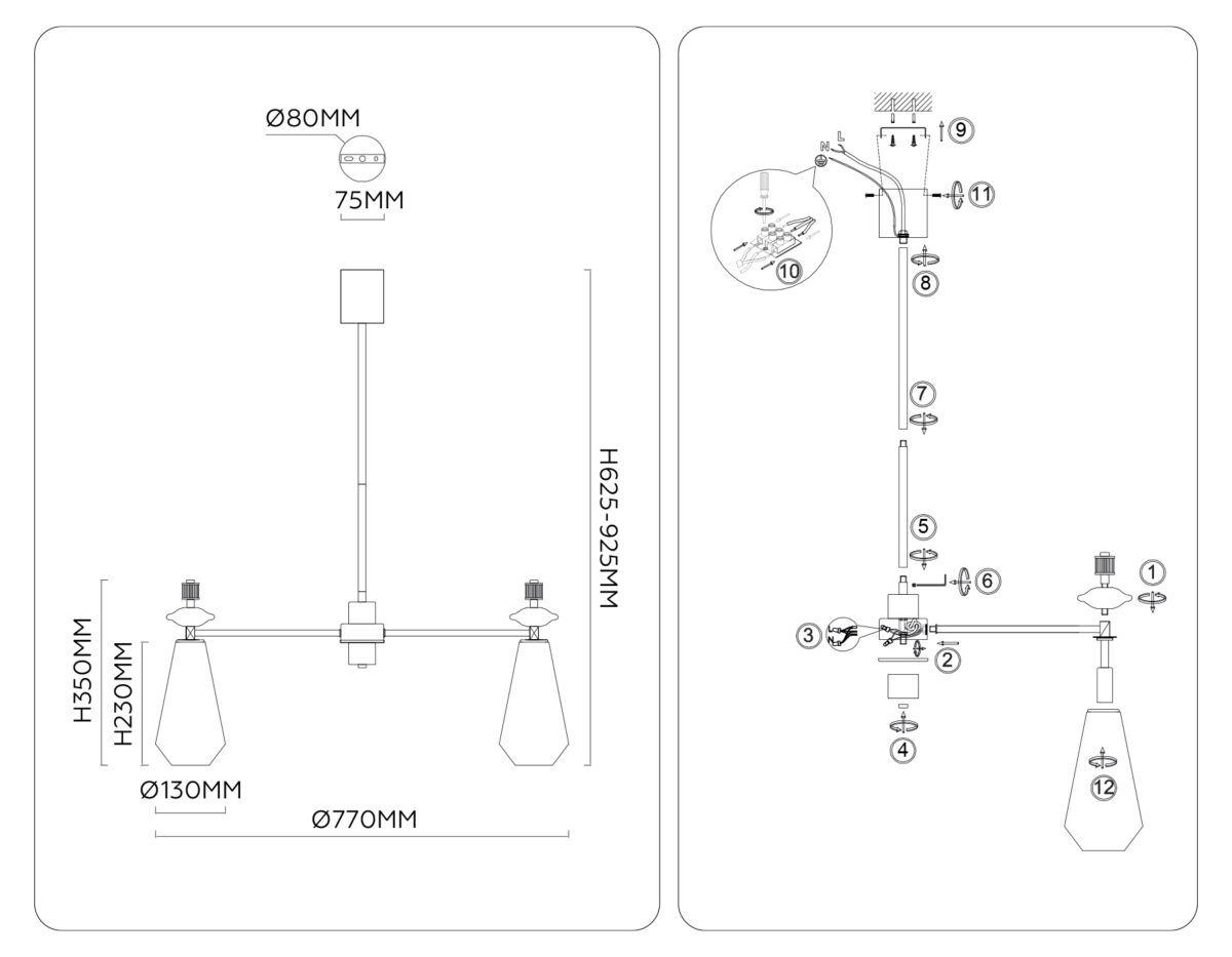LH53306/7 BS/CL латунь/прозрачный E14*7 max 40W D770*925 — изображение 7