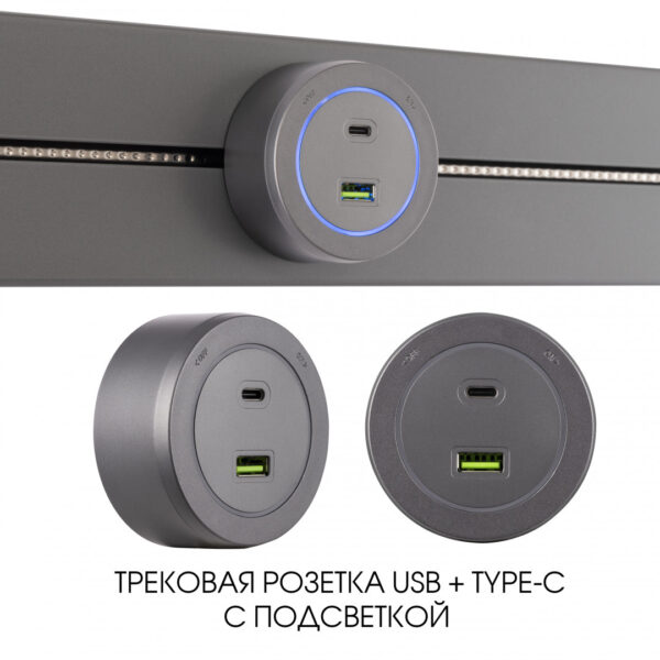 Трековая розетка, 3.1A 250V 399731TS/USB-Type-C Grey