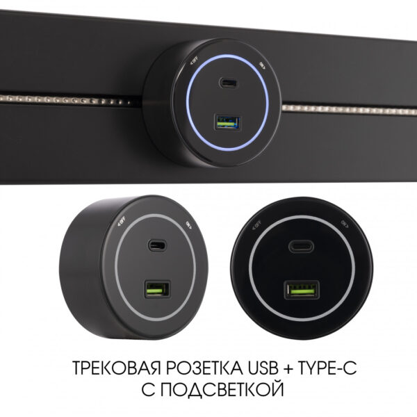 Трековая розетка, 3.1A 250V 399732TS/USB-Type-C Black