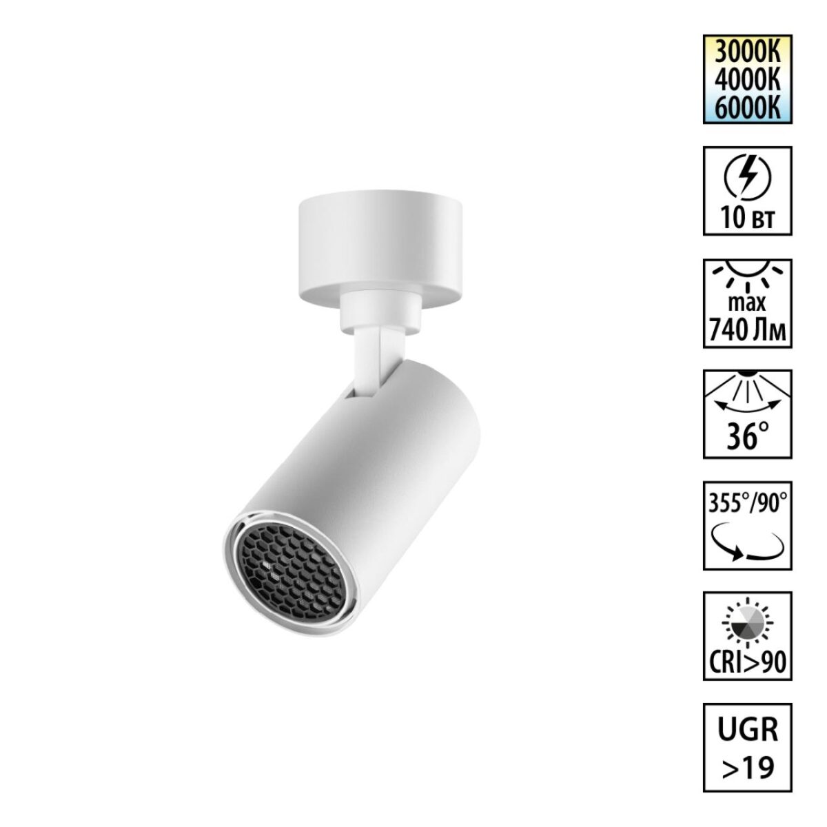 22a619653ae188096a24f73f5468cb43 359924 OVER NT26 000 белый Светильник накладной с перекл. цв. температуры IP20 LED 10W 220-240V 3000К/4000К/6000К SELENE — изображение 1