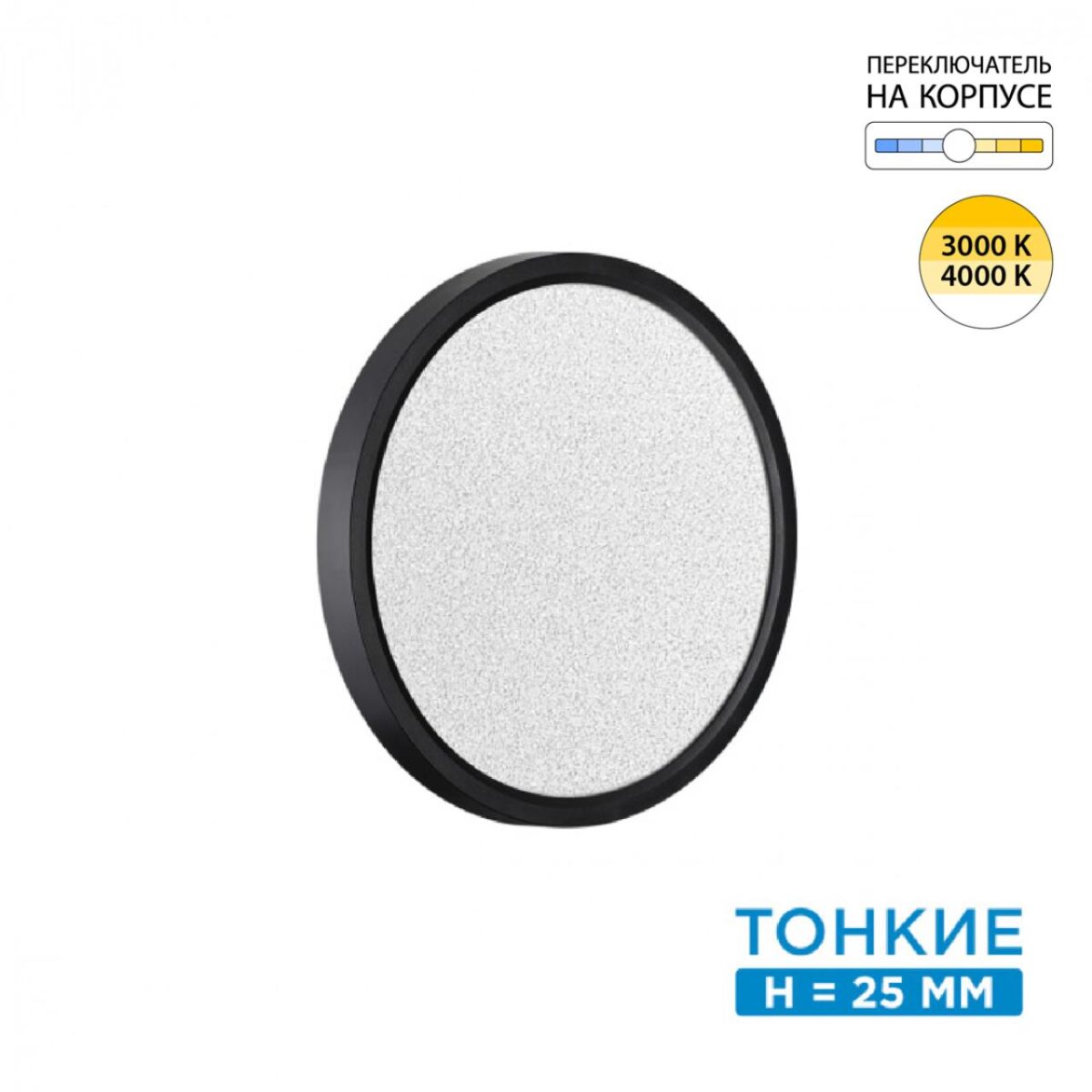 7662/18L MITRA LED SN 555 Светильник пластик/белый/черный LED 18Вт 3000/4000K D230 IP40 OMEGA BLACK — изображение 1