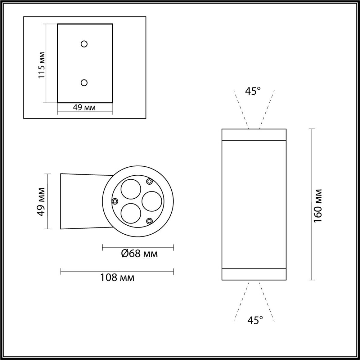 7071/16WL NATURE ODL25 685 Настенный светильник металл/стекло IP65 LED 16W 3000K 45° AC85~265V LONG — изображение 3
