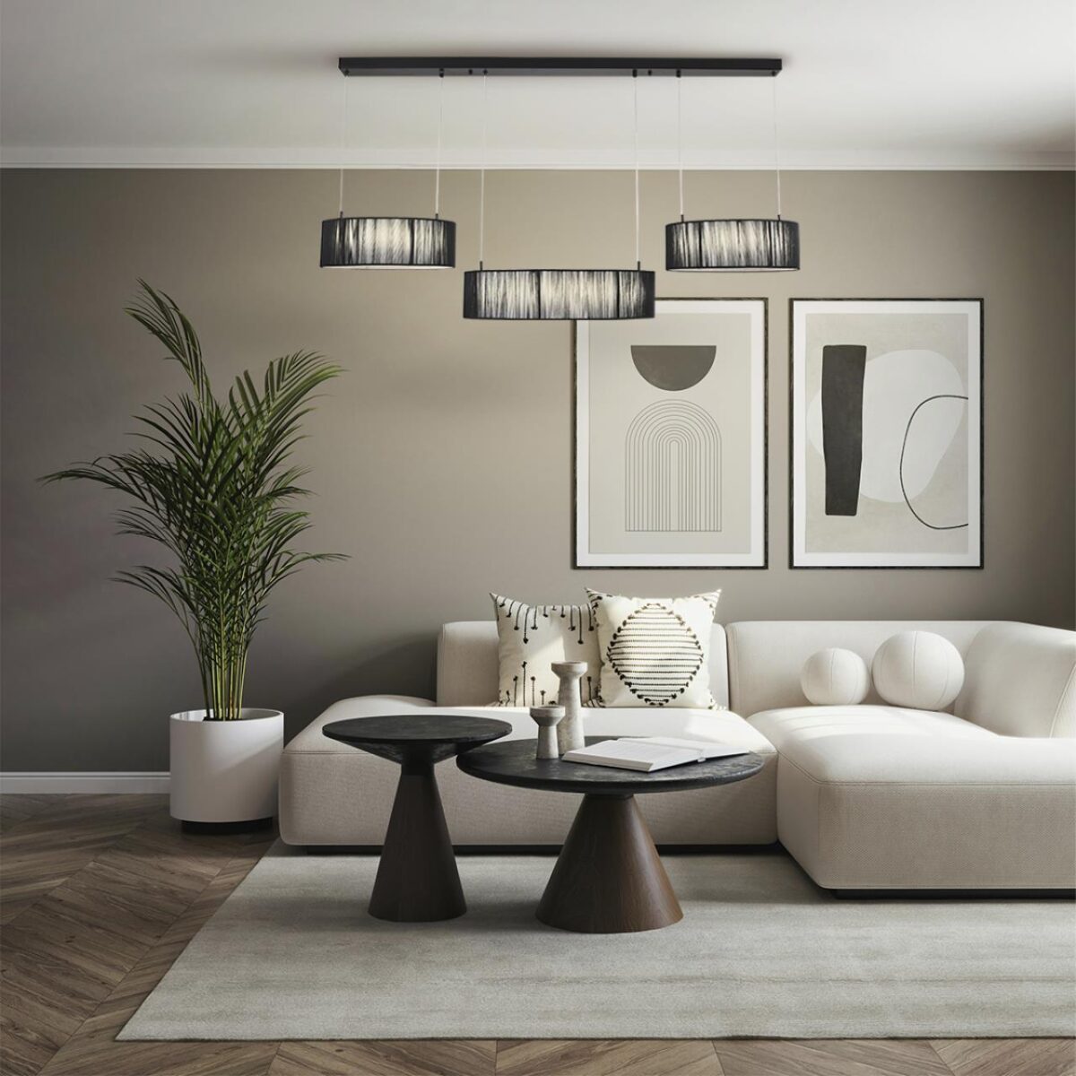cba04ee144727486e2be0f1fded42098 8371/70L LEDIO LN26 258 черный, металл/текстиль/силикон Люстра подвесная LED 70W 3000/4000/6000K 220V KAVA — изображение 1