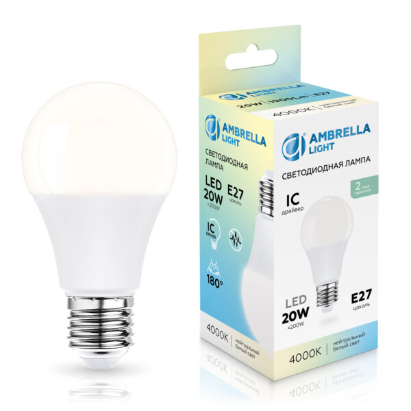 602004 LED A60 20W IC E27 4000K 175-265V