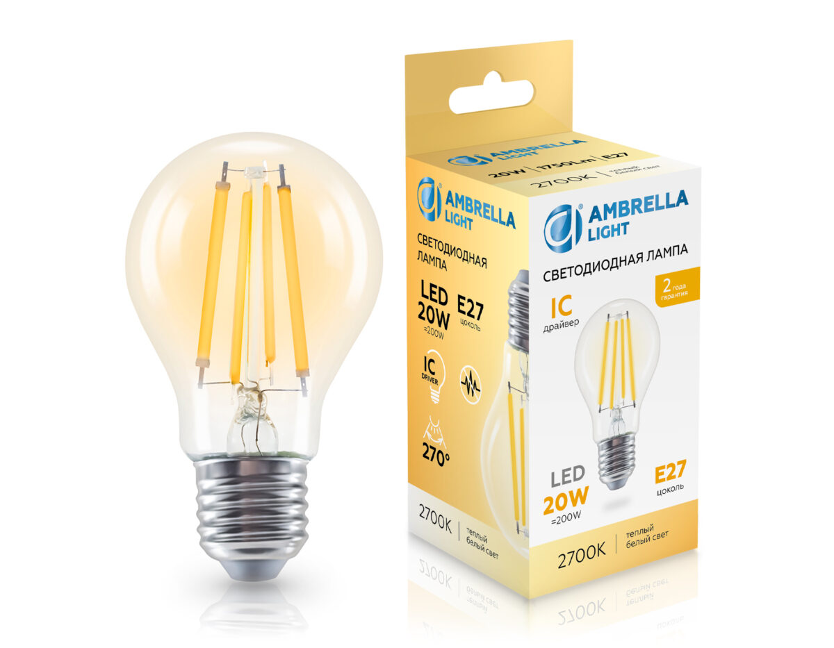 602013 602013 Filament LED A60 20W IC E27 2700K 220-240V — изображение 1