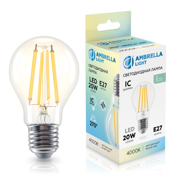 602014 Filament LED A60 20W IC E27 4000K 220-240V