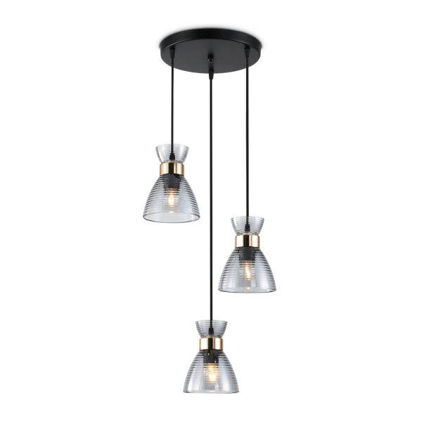 TR3408/3 BK/FGD/SM черный/золото/дымчатый E27/3 max 60W D345*1000